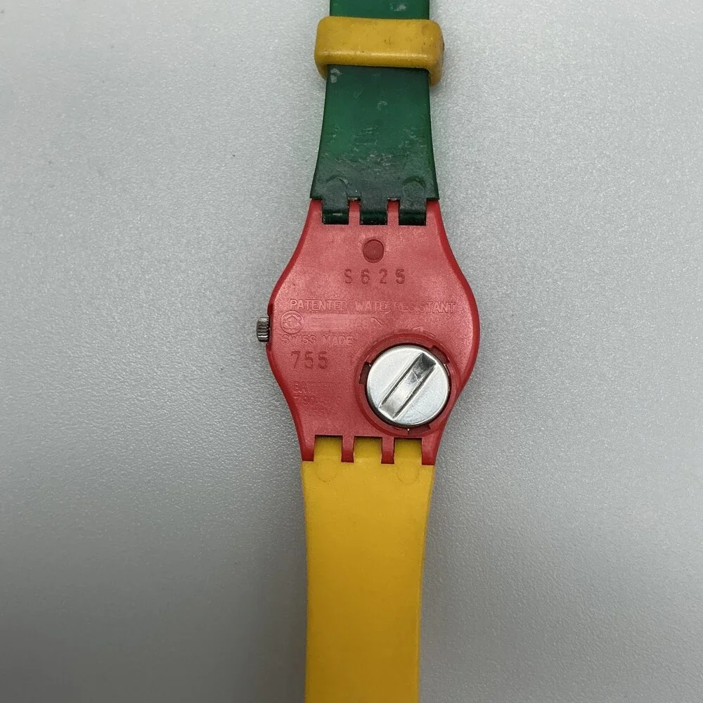 Vintage Swatch Radar Womens Watch 25mm Green Dial Red Swiss New Battery